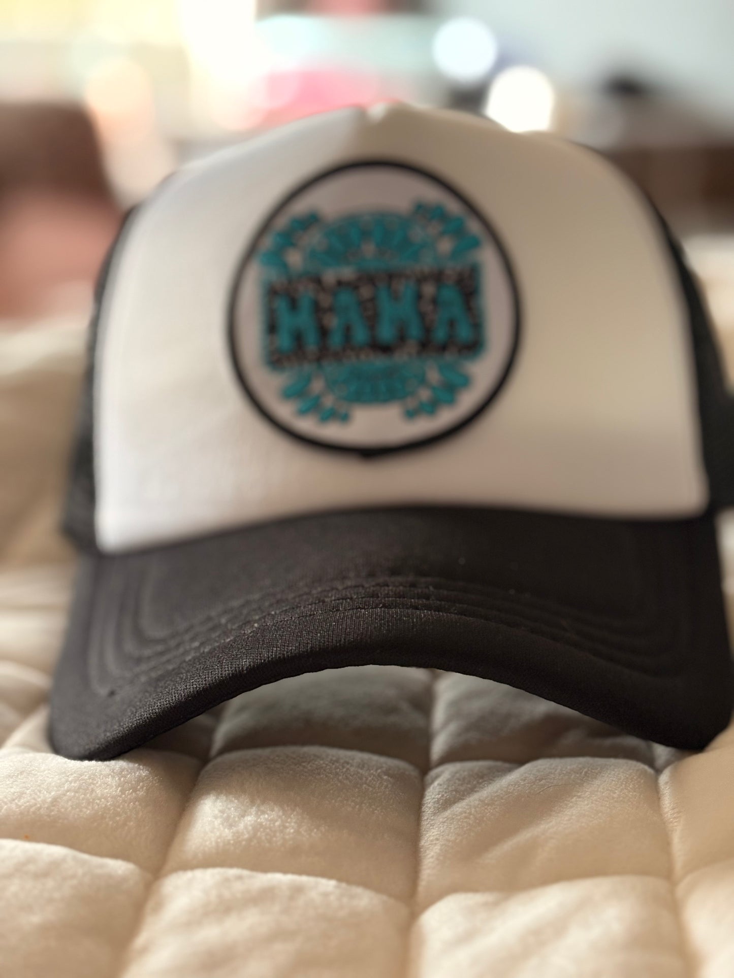 MAMA Trucker Hat | Black & Turquoise